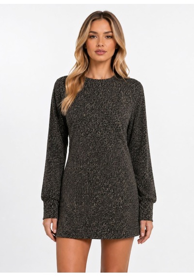 Neden Tekstil Kadın Uzun Kollu Regular Fit Mini Elbise - Siyah