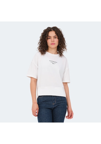 Slazenger VILLAGE Kadın Oversıze Ekru Tişört
