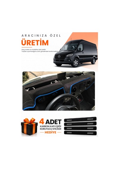 Mercedes Sprinter W907-w910 2018-2026 Uyumlu Torpido Koruma Örtüsü Oto Kılıfı - Siyah Mavi