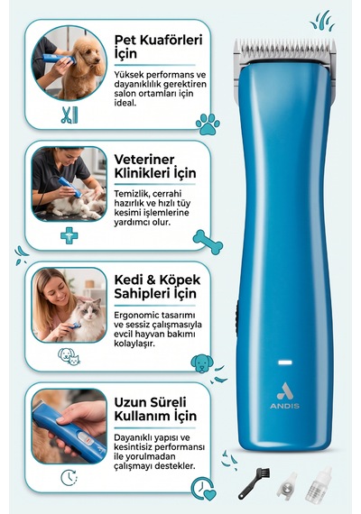 Andis Emerge Lite Şarjlı Profesyonel Kedi Köpek Tıraş Makinesi - 1,5 Mm Kesen 10 Numara Uç