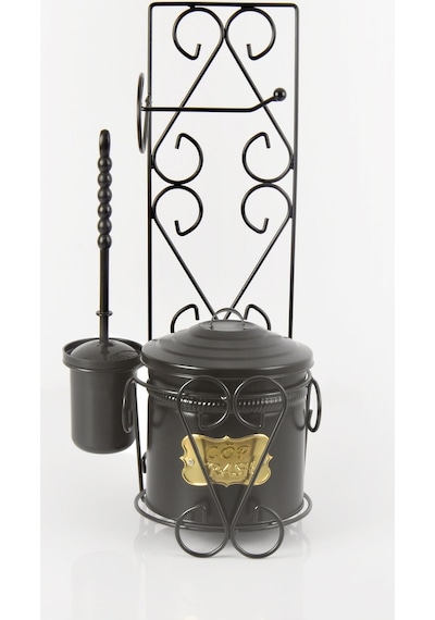 Siyah Galvaniz Wc Metal Çöp Kovalı Fırçalı Tuvalet Kağıtlık 58cm