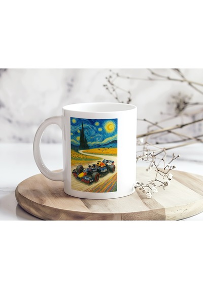 Van Gogh Yıldızlı Gece Tasarım Red Bull F1 Araba Kupa Bardak Sanat Ve Yarış Tutkusu Hediye Beyaz