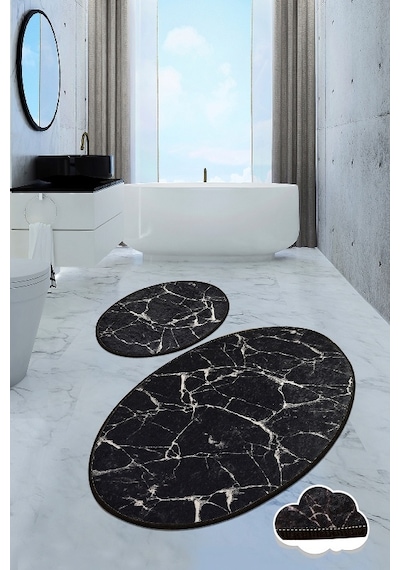 Chilai Home Marble Djt 2 Lı Set Banyo Halısı, Paspas Siyah