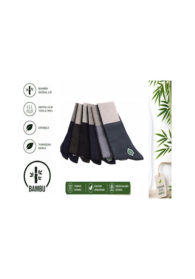 Abani Classic 6 Çift Çorap Dikişsiz Bambu Terletmez Premium Mevsimlik Lüks Erkek Çorap Çok Renkli