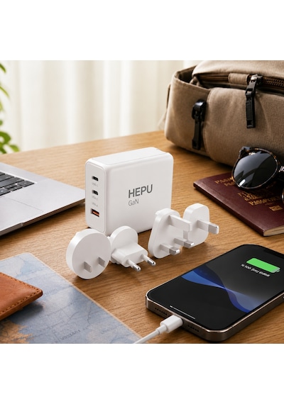 Hepu Hp304 100w Gan Seyahat Adaptörü 4 Farklı Ülke Uyumlu Başlık