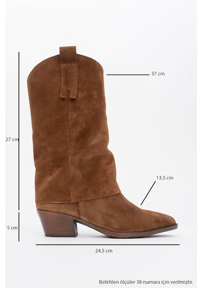 Luvishoes Luvi Shoes Sojo Taba Süet Hakiki Deri Kalın Topuklu Kısa Çizme TABA SÜET