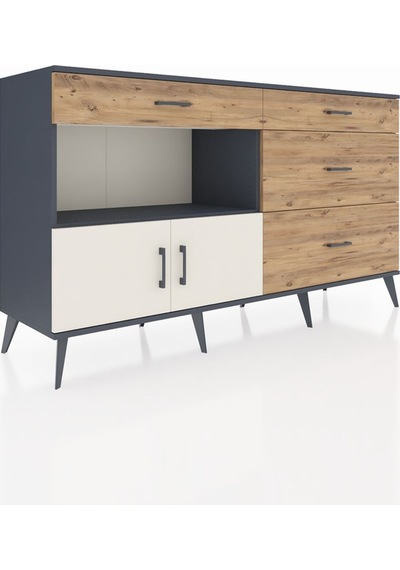 Hyperion Konsol Tek Raflı 4 Çekmeceli 2 Kapaklı 176x44x99 Antrasi Antrasit-aytaşı/çam Hyperion Konsol Tek Raflı 4 Çekmeceli 2 Kapaklı 176x44x99 Antrasi Antrasit-aytaşı/çam