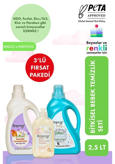 Baproy Bebek Yumuşatıcı + Biberon Temizleyici + Çamaşır Detarjanı