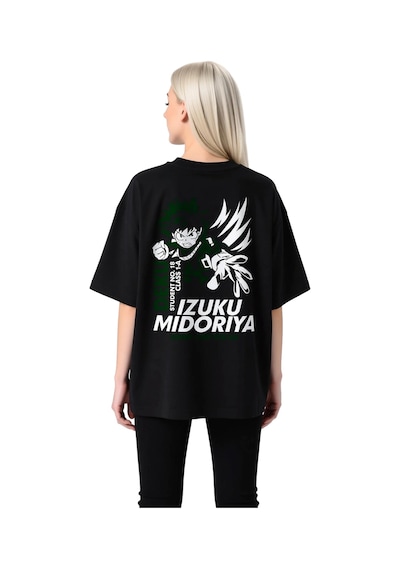 Paybuy Kadın Oversize Anime Karakteri Baskılı Tişört Öğrenci Numaralı Gr Siyah