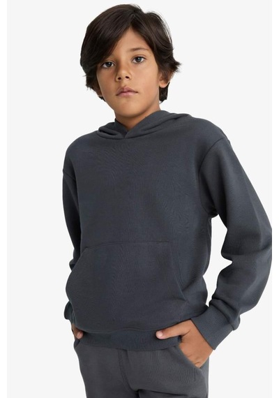 Defacto Erkek Çocuk Basic Düz Kapüşonlu Sweatshirt E9558a825auar126 Antrasit