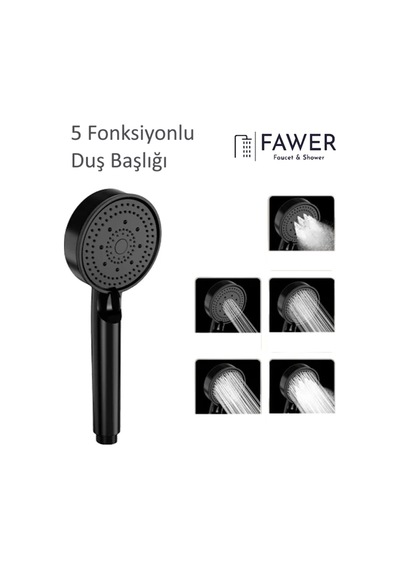 FAWER 5 Fonksiyonlu Siyah Mafsallı Duş Seti Duş Başlığı Siyah