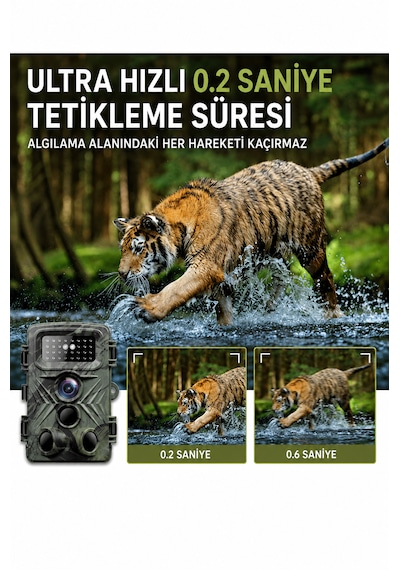 Nvg Fotokapan 24MP 1080P Full HD Gece Görüşlü 3 Sensörlü IP66 Su Geçirmez Hızlı Tetikleme 120° Geniş Algılama Açısı