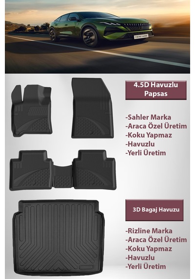 Sahler Peugeot 408 Mhev 2025 Ve Sonrası 4.5d Paspas Rzline 3d Bagaj Havuzu