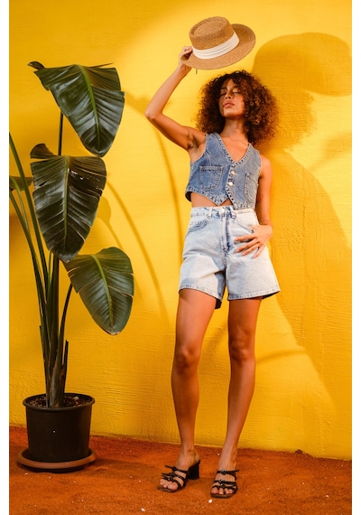 Itsbasic Kadın Snow Kot Rengi Diana Mom Fit Denim Şort