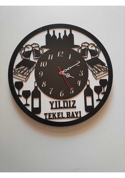 Tekel Bayi Temalı İş Yerine Özel Kişiye Özel İsim Yazılı Duvar Saati 05487 Siyah