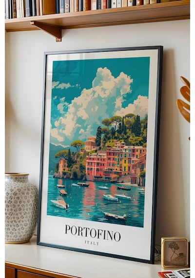 Portofino Italy Vintage Seyahat Posteri Çerçeveli Tablo - Premium Akdeniz Sahil Elit Duvar Dekoru Siyah Portofino Italy Vintage Seyahat Posteri Çerçeveli Tablo - Premium Akdeniz Sahil Elit Duvar Dekoru Siyah