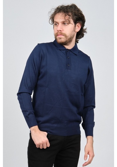 Pave Erkek Polo Yaka Yün Kazak 4538004 Saks Saks
