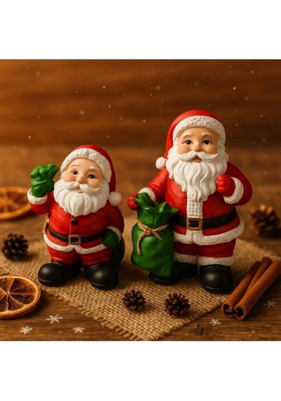 Dekoratif İkili Noel Baba Biblosu Noel Dekorasyon Figürü Hediyelik Yeni Yıl Süsü