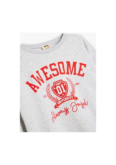 Koton Kız Çocuk Slogan Baskılı Bisiklet Yaka Uzun Kollu Oversize Sweatshirt Gri