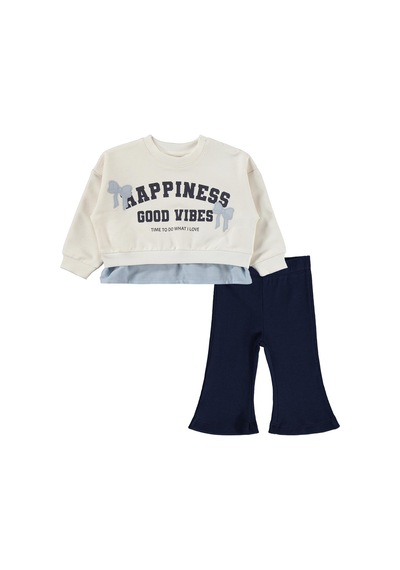 Civil Baby Happınıes Good Vibes Baskılı 6-18 Ay Takım - Ekru Ekru-koyu Lacivert
