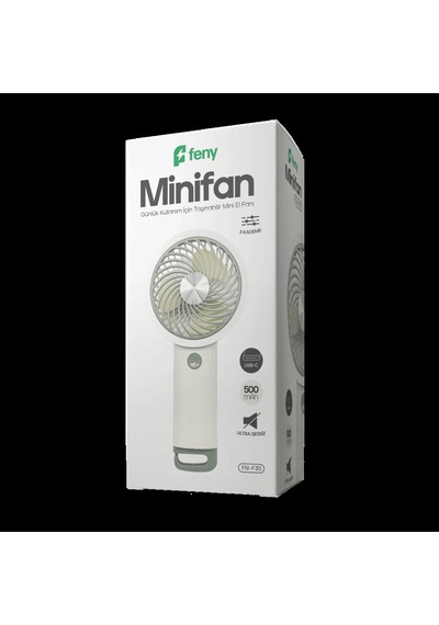 Feny Fn-f35 Beyaz-gri 3 Kademeli Hız Kancalı Elde Kullanım Dahili 500mah Bataryalı Type-c Şarj Girişli Vantilatö