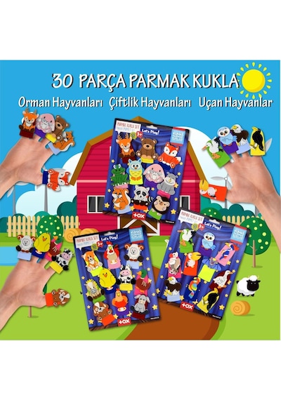 3 Set - 30 Parça Tox Orman. Çiftlik ve Uçan Hayvanlar Parmak Kukl
