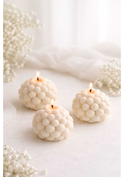 El Yapımı Bubble Mum 3 Lü Set Minimal Pinterest Stil Ev Dekoru Beyaz - 855558681 Beyaz