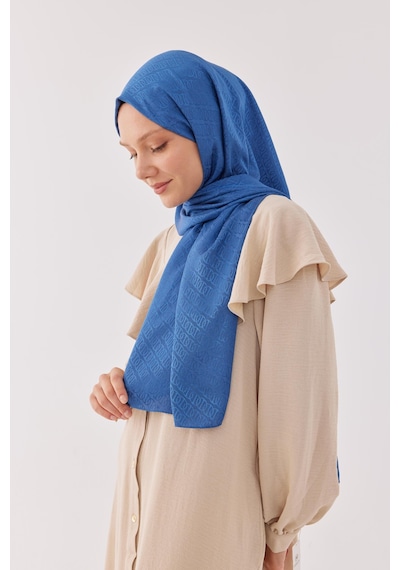 Mirsoy Scarf Halka Desen Parlak Jakar Şal - Mavi Mavi