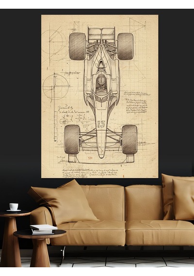 Formula 1 Araç Eskizi Dekoratif Kanvas - Mdf Ahşap Tablo