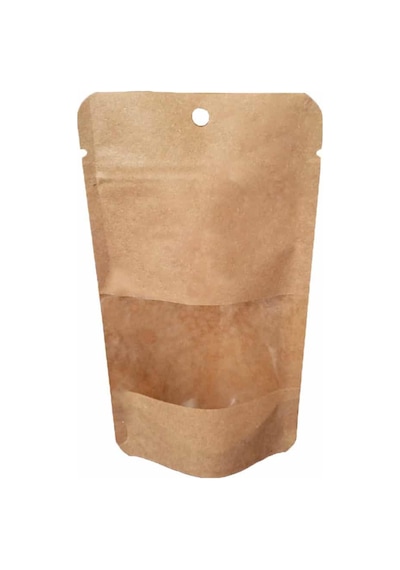 Doypack Pencereli Kraft Delikli Kilitli Kese Kağıdı Orta Boy 1 KG 60'lı 20 x 30 CM