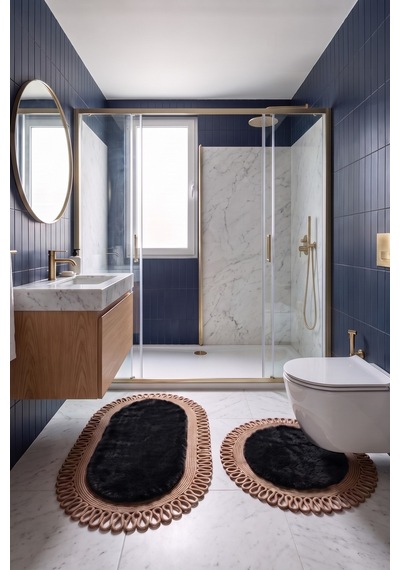 Banyo Paspası Takımı 60x100+60x60 Cm Dış Trikot Siyah & Camel