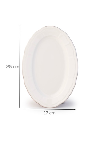Porsima 4449 Tiffany Porselen Platin Fileli Kayık Tabak Seti - Oval Kahvaltılık Sunumluk Seti 25cm Beyaz
