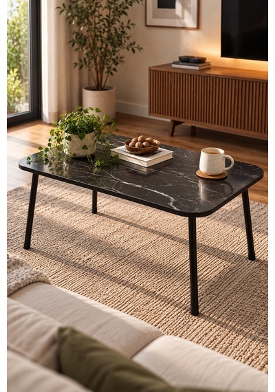Sulorahome Ceviz Desenli Metal Ayaklı Çekmeceli Orta Sehpa