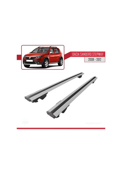 Dacia Sandero Stepway 2008-2012 Arası İle Uyumlu Hook Model Anahtar Kilitli Ara Atkı Tavan Barı Gri