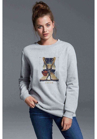 Thor Baskılı Gri Kadın Sweatshirt