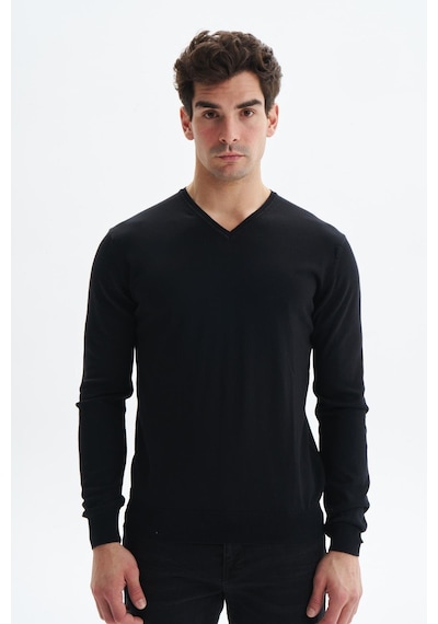 AR-MA Arma Erkek Slim Fit Likralı Pamuklu Örme V Yaka Triko Kazak K0kro0854 Siyah