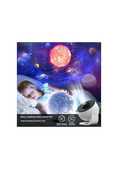 Galaxy Projektor Yıldızlı Gökyüzü Gece Lambası 12 Film Diskli Galaksi Işık Projektörü Gri - 787200985