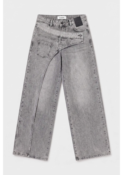it's basic Kadın Füme Palazzo Fit Çift Kemer Detaylı Özel Tasarım Denim Jean