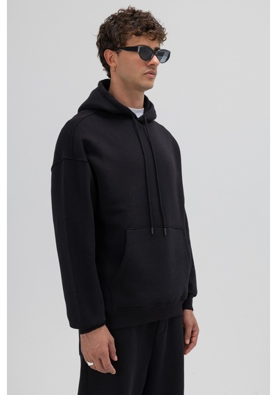 Vamos Basic Oversize Kapüşonlu Sweatshirt Siyah