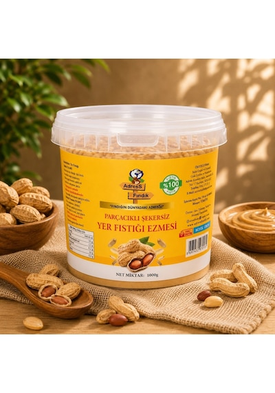 Adress Parçacıklı Şekersiz Yer Fıstığı Ezmesi 1 KG