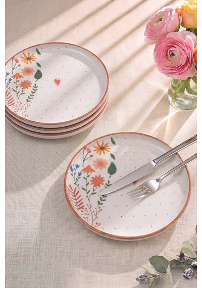 Kalpli Soft Bloom Nordic 4'lü Pasta & Sunum Tabağı 22 Cm Çok Renkli