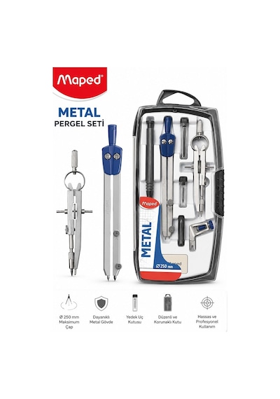 Metal Pergel Seti 8 Parça 1 Maped 197514 Profesyonel Pergel Çizim Proje Matematik Geometri Mimar Mühendis