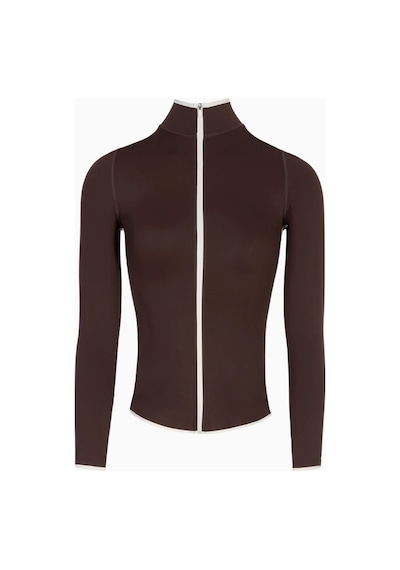 Because Of Alice Base Contrast Trim Zip Up Jacket Şekillendirici Kontrast Detaylı Kadın Ceket Kahverengi