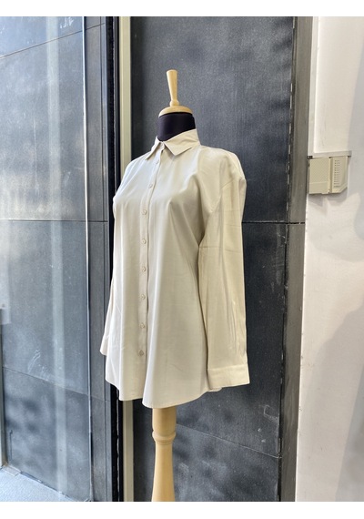Pera Moda Çok Yönlü Bağlanabilir Oversize Gömlek Taş