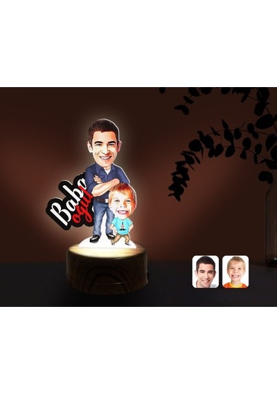 Kişiye Özel Baba Oğul Karikatürlü Dekoratif 3D Biblo Led Işıklı G (483006628)