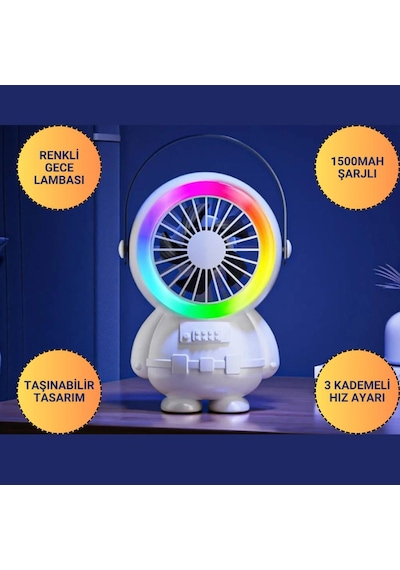 Coofbe Taşınabilir 1500mah Şarjlı 3kademe Hız Ayarlı Taşınabilir El Vantilatörü Fan Ve Gece Lambası