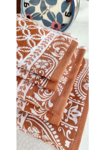 Hediyelik, Çeyizlik , İhraç Fazlası Özel Üretim Bukle Cotton Banyo-mutfak Havlu Seti 6'lı Set Turuncu