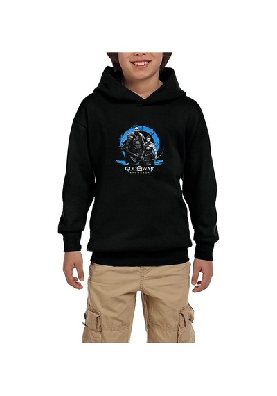 Zepplin Giyim God of War Ragnarok Kratos Atreus Logo Siyah Çocuk Kapşonlu Sweatshirt Siyah