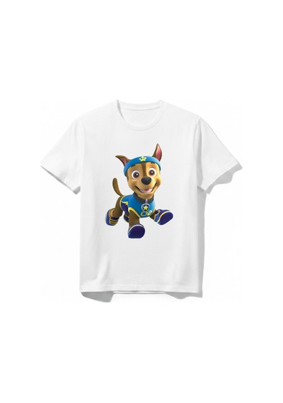 Urbantrendstore Paw Patrol Özel Tasarım Unisex Kız Çocuk Erkek Çocuk Bisiklet Yuvarlak Yaka Basic Kısa Kollu %100 Pamuk Tişört Beyaz