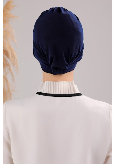 Melodi Scarf Kadın Üç Bantlı Çapraz Hazır Türban Dış Bone Lacivert Lacivert